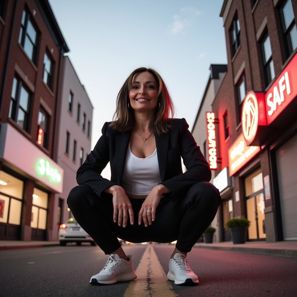 woman crouching in the street
